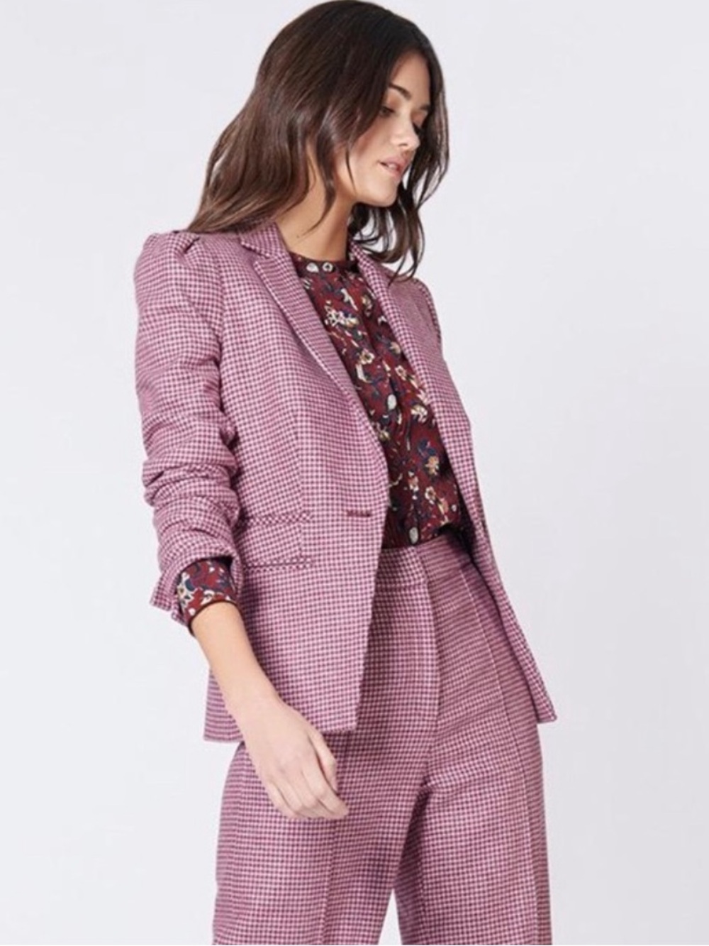 $645 Veronica Beard Bodega houndstooth mauve pink wool Dickey Jacket blazer sz 2